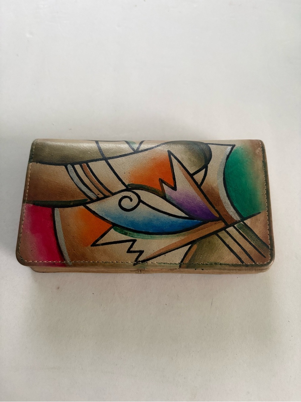 Source Unknown Multicolor Abstract Hand-Painted Leather Wallet